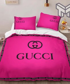 Gucci Bedding Set, Gucci Pinky Fashion Logo Luxury Brand Bedding Set Home Decor