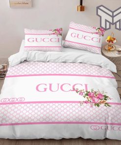 Gucci Bedding Set, Gucci Pinky Logo Luxury Brand High-End Bedding Set Home Decor