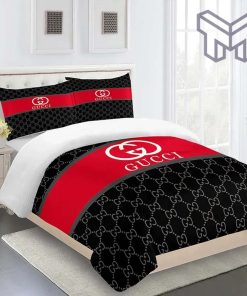 Gucci Bedding Set, Gucci Red Black Premium Luxury Brand Fashion Limited Bedding Set Home Decor