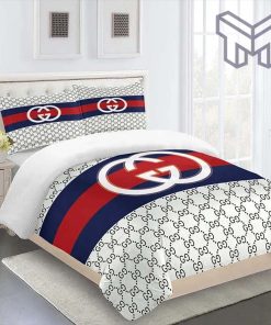 Gucci Bedding Set, Gucci Red Blue White Fashion Logo Limited Luxury Brand Bedding Set Home Decor