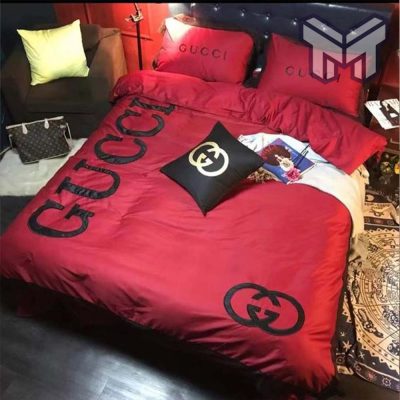 Gucci Bedding Set, Gucci Red Logo Luxury Brand Bedding Set Home Decor