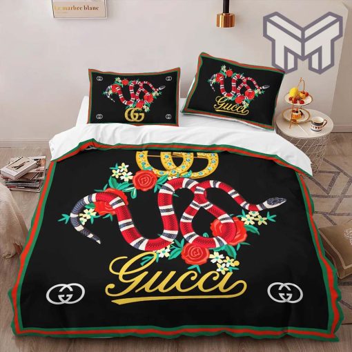 Gucci Bedding Set, Gucci Red Snake Limited Luxury Brand High-End Bedding Set Home Decor