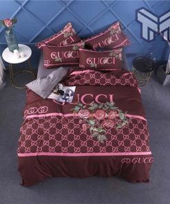 Gucci Bedding Set, Gucci Red Wine Luxury Brand Bedding Set Bedspread Duvet Cover Set Home Decor