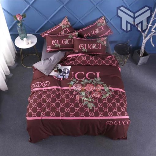 Gucci Bedding Set, Gucci Red Wine Luxury Brand Bedding Set Bedspread Duvet Cover Set Home Decor