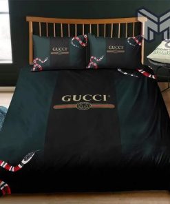 Gucci Bedding Set, Gucci Snake Black Green Luxury Brand Bedding Set Bedspread Duvet Cover Set Home Decor