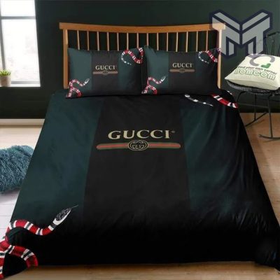 Gucci Bedding Set, Gucci Snake Black Green Luxury Brand Bedding Set Bedspread Duvet Cover Set Home Decor