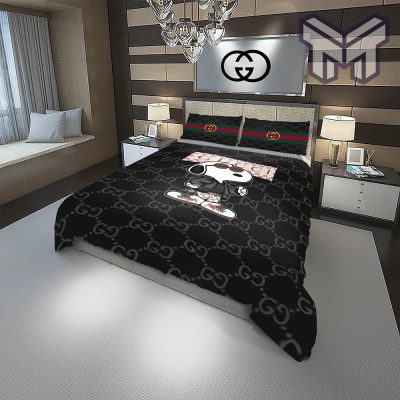 Gucci Bedding Set, Gucci Snoopy Fashion Logo Luxury Brand Premium Bedding Set Home Decor