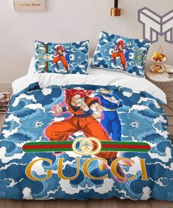 Gucci Bedding Set, Gucci Songoku Vegeta Luxury Brand High-End Bedding Set Home Decor