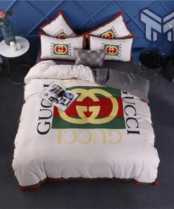 Gucci Bedding Set, Gucci Square White Luxury Brand Bedding Set Bedspread Duvet Cover Set Home Decor