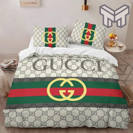 Gucci Bedding Set, Gucci Stripe Luxury Brand High-End Bedding Set Home Decor