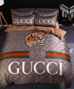 Gucci Bedding Set, Gucci Tiger Luxury Logo Fashion Brand Premium Bedding Set Home Decor