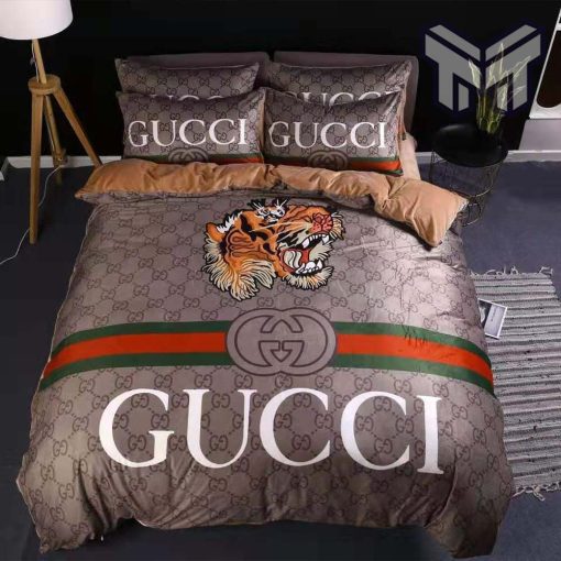 Gucci Bedding Set, Gucci Tiger Luxury Logo Fashion Brand Premium Bedding Set Home Decor