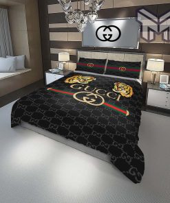 Gucci Bedding Set, Gucci Tigers Fashion Logo Luxury Brand Premium Bedding Set Home Decor