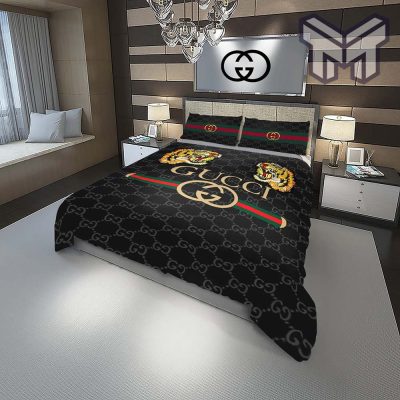 Gucci Bedding Set, Gucci Tigers Fashion Logo Luxury Brand Premium Bedding Set Home Decor