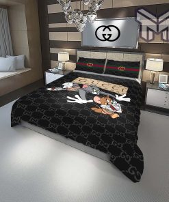 Gucci Bedding Set, Gucci Tom And Jerrry Fashion Logo Luxury Brand Premium Bedding Set Home Decor