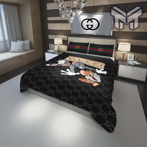 Gucci Bedding Set, Gucci Tom And Jerrry Fashion Logo Luxury Brand Premium Bedding Set Home Decor