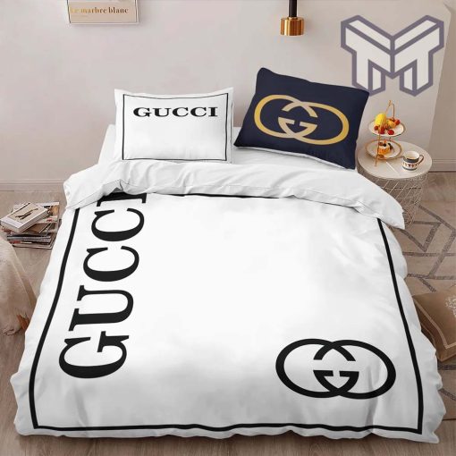 Gucci Bedding Set, Gucci White Luxury Brand High-End Bedding Set Home Decor