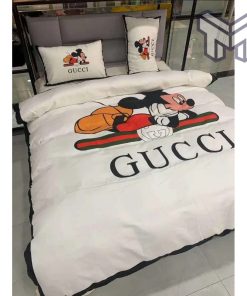 Gucci Bedding Set, Gucci White Mickey New Hot Logo Luxury Brand High-End Bedding Set Home Decor