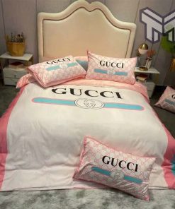 Gucci Bedding Set, Gucci White Pink Luxury Brand Bedding Set Bedspread Duvet Cover Set Home Decor
