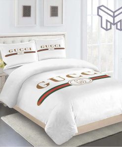 Gucci Bedding Set, Gucci White Premium Luxury Brand Fashion Limited Bedding Set Home Decor