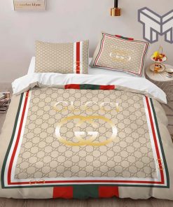 Gucci Bedding Set, Gucci Yellow Luxury Brand High-End Bedding Set Home Decor