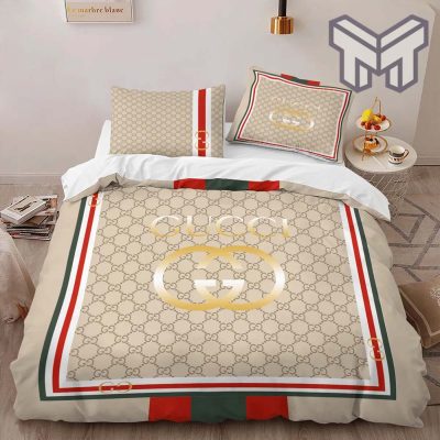 Gucci Bedding Set, Gucci Yellow Luxury Brand High-End Bedding Set Home Decor