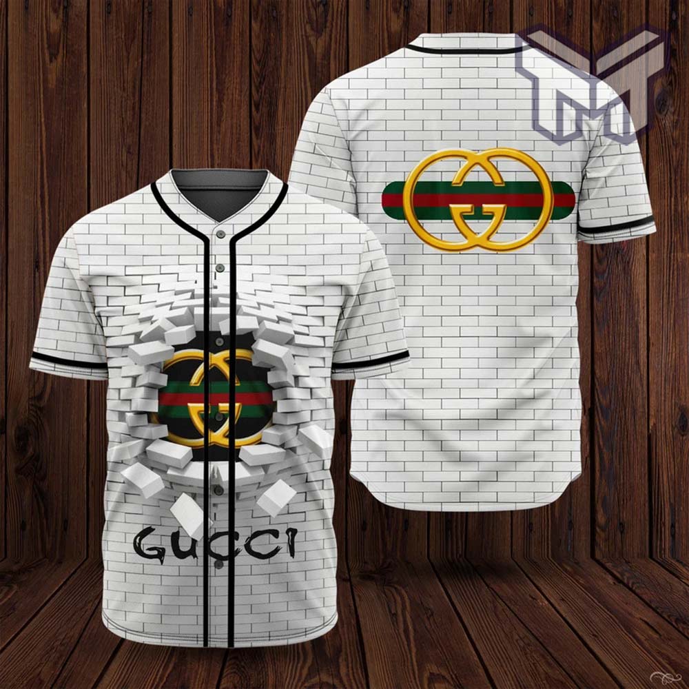 Gucci white baseball jersey shirt luxury clothing clothes sport for men  women hot 2023 - Muranotex Store