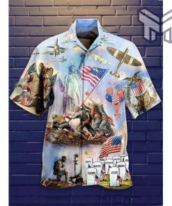 Happy Independence Day Veteran Hawaiian Graphic Print Short Sleeve Hawaiian Shirt