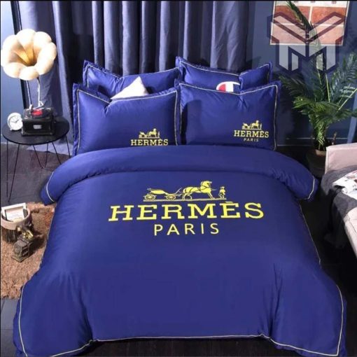 Hermes Bedding Set, Hermes Blue Luxury Brand Bedding Set Bedspread Duvet Cover Set Home Decor