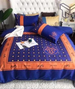 Hermes Bedding Set, Hermes Blue Orange Luxury Brand Premium Bedding Set Bedspread Duvet Cover Set Home Decor