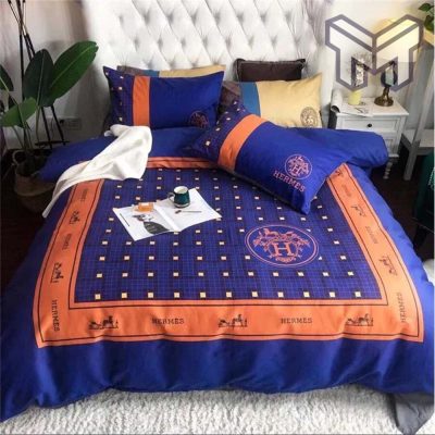 Hermes Bedding Set, Hermes Blue Orange Luxury Brand Premium Bedding Set Bedspread Duvet Cover Set Home Decor