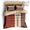 Hermes Bedding Set, Hermes Brown Luxury Brand Fashion Bedding Set Bedspread Duvet Cover Set