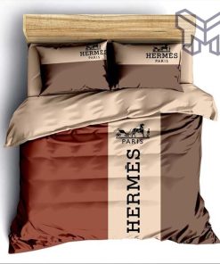 Hermes Bedding Set, Hermes Brown Luxury Brand Fashion Bedding Set Bedspread Duvet Cover Set