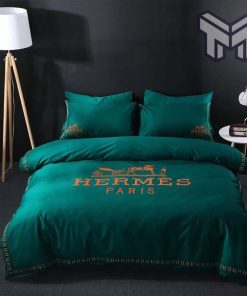 Hermes Bedding Set, Hermes Dark Green Luxury Brand Premium Bedding Set Bedspread Duvet Cover Set Home Decor