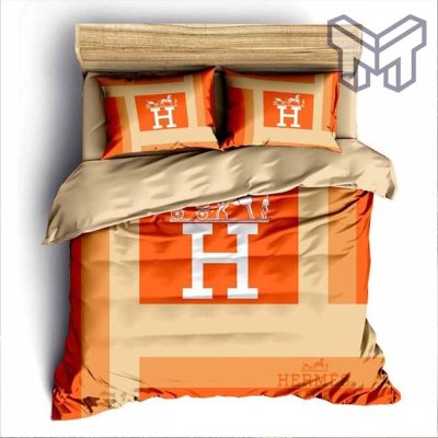 Hermes Bedding Set, Hermes Fashion Luxury Brand Bedding Set Bedspread Duvet Cover Set