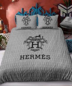 Hermes Bedding Set, Hermes Grey Luxury Brand Bedding Set Bedspread Duvet Cover Set Home Decor