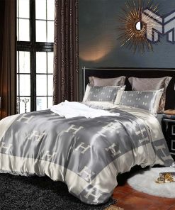 Hermes Bedding Set, Hermes Grey Premium Luxury Brand Bedding Set Duvet Cover Home Decor Special Gift