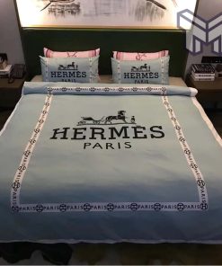 Hermes Bedding Set, Hermes Light Blue Luxury Brand Premium Bedding Set Bedspread Duvet Cover Set Home Decor