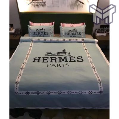 Hermes Bedding Set, Hermes Light Blue Luxury Brand Premium Bedding Set Bedspread Duvet Cover Set Home Decor