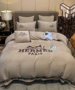 Hermes Bedding Set, Hermes Light Brown Luxury Brand Premium Bedding Set Bedspread Duvet Cover Set Home Decor