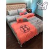 Hermes Bedding Set, Hermes Light Red Grey Luxury Brand Premium Bedding Set Bedspread Duvet Cover Set Home Decor