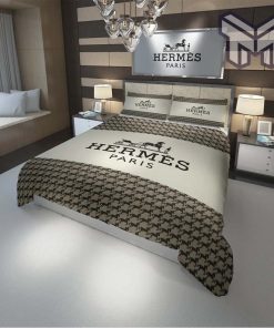 Hermes Bedding Set, Hermes Logo New Fashion Luxury Brand Bedding Set Bedspread Duvet Cover Set