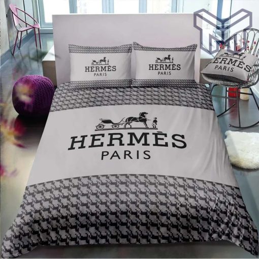 Hermes Bedding Set, Hermes Logo New Luxury Fashion Brand Bedding Set Bedspread Duvet Cover Set