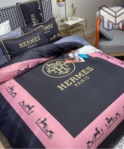 Hermes Bedding Set, Hermes Logo Pinky New Fashion Luxury Brand Bedding Set Bedspread Duvet Cover Set