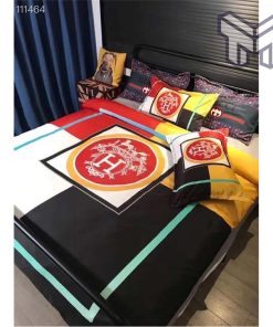 Hermes Bedding Set, Hermes Mixing Color Luxury Brand Bedding Set Duvet Cover Home Decor