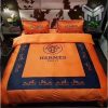 Hermes Bedding Set, Hermes New Hot Logo Luxury Brand High-End Bedding Set Home Decor