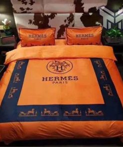 Hermes Bedding Set, Hermes New Hot Logo Luxury Brand High-End Bedding Set Home Decor