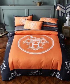 Hermes Bedding Set, Hermes Orange Luxury Brand Bedding Set Bedspread Duvet Cover Set Home Decor