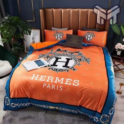 Hermes Bedding Set, Hermes Orange New Luxury Brand Bedding Set Bedspread Duvet Cover Set Home Decor