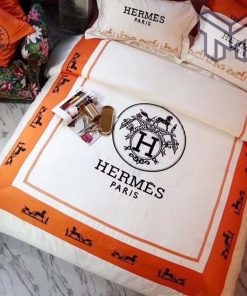 Hermes Bedding Set, Hermes Orange Premium Logo Luxury Brand Bedding Set Home Decor